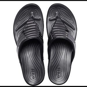 Women's crocs monterey metallic stripe wedge flip Clearance